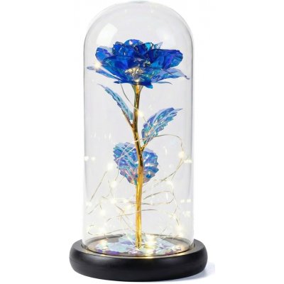 Medvídárek Svítící věčná růže ve skle - modro zlatá – Zboží Mobilmania