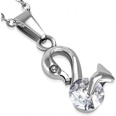 Šperky eshop Ocelový přívěsek stříbrné barvy lesklá labuť s třpytivým zirkonem W22.37