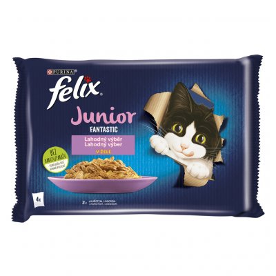 Felix Fantastic Junior s kuřetem a lososem v želé 4 x 85 g – Sleviste.cz