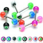 Šperky eshop piercing z chirurgické oceli do jazyka akrylové UV kuličky s motivem marihuanového listu W33.08 oranžová – Hledejceny.cz