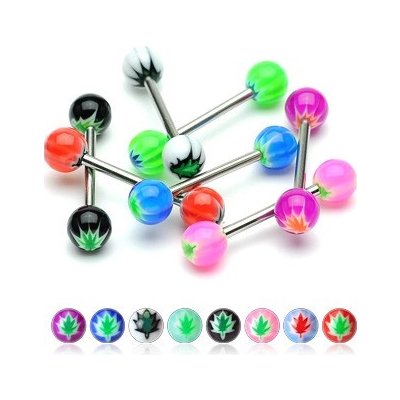 Šperky eshop piercing z chirurgické oceli do jazyka akrylové UV kuličky s motivem marihuanového listu W33.08 oranžová – Hledejceny.cz