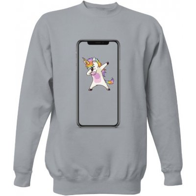 Unisex mikina bez kapuce s potiskem Unicorn Iphone Šedá melír – Zboží Mobilmania