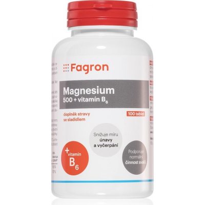Fagron Magnesium 500 + vit.B6 tablety pro podporu snížení míry únavy a vyčerpání 100 tablet