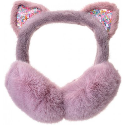 Fialové dětské klapky na uši s kočičími oušky s třpytivýma hvězdičkama – Zboží Mobilmania