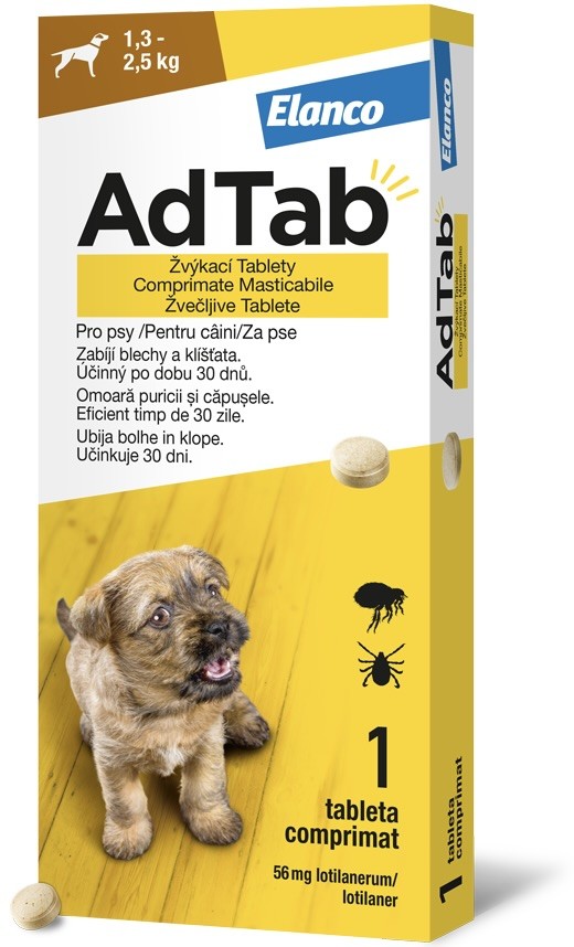 AdTab 56 mg žvýkací tablety pro psy 1,3-2,5 kg 1 tbl