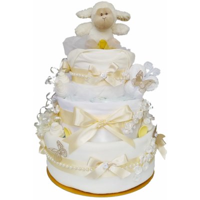 BabyDort Třípatrový neutrální plenkový dort pro miminko křtiny – Zboží Mobilmania