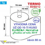 Termo kotouček 80/80/12 BPA 80 m (80mm x 80m) Cena od 55 ks včetně dopravy a dobírky Množství: 45 ks kotoučků v kartonu – Zbozi.Blesk.cz