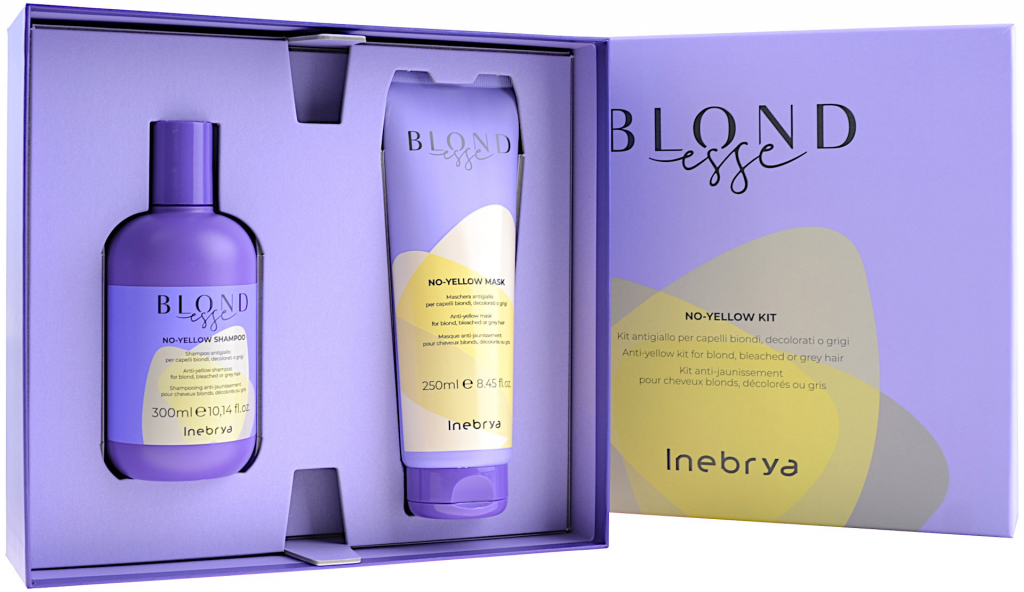 Inebrya BLONDesse No-Yellow šampon proti žlutým odleskům na blond, odbarvené nebo šedé vlasy 300 ml + maska proti žlutým odleskům na blond, odbarvené nebo šedé vlasy 250 ml dárková