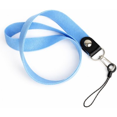 Šňůrka na mobilní telefon s karabinou, šířka 2 cm, barva světle modrá – Zboží Živě