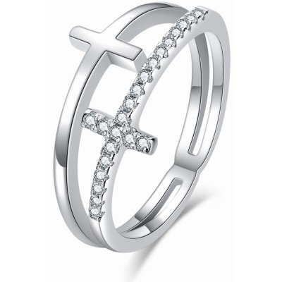 Moiss Luxusní dvojitý stříbrný prsten s křížky R00020 – Zboží Mobilmania