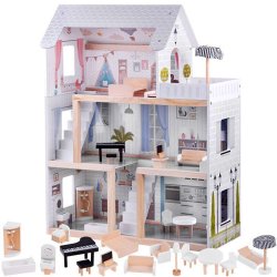 iMex Dřevěný domeček pro panenky s LED osvětlením bílý