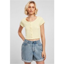 Ladies Cropped Button Up Rib Tee softyellow