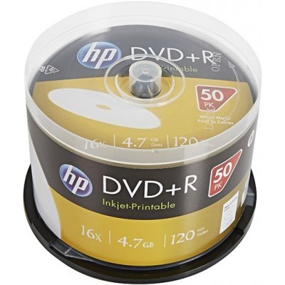 HP DVD+R 4.7GB 16x, printable, spindle 50ks (DRE00026WIP-3) – Zboží Mobilmania