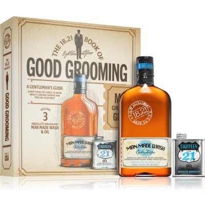 18.21 Man Made Book of Good Grooming mycí gel pro muže 532 ml + vyživující olej na vlasy na obličej a vousy 60 ml kosmetická sada – Zboží Mobilmania