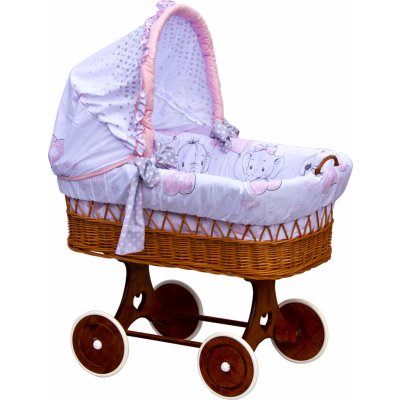 Proutěný košík pro miminko s boudičkou Scarlett Gusto růžová podvozek srdíčko – Zboží Dáma