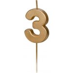 PartyDeco svíčka zlatá na špejli číslo 3 – Zboží Dáma