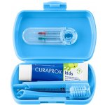 CURAPROX Kids travel set modrý 1x zubní kartáček, 2x mezizubní kartáček CPS, 1x zubní pasta máta 6+ 10 ml, 1x nálepka – Zbozi.Blesk.cz