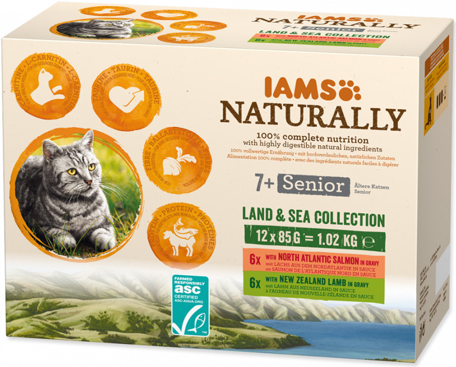 Iams Cat Senior losos jehně v omáčce 12 x 85 g