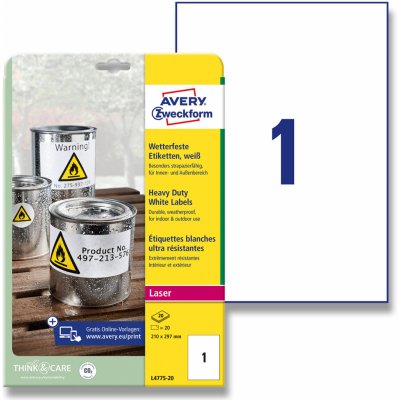 Avery Zweckform L4775-20 samolepicí bílé PET etikety 210 x 297 mm 20 etiket – Hledejceny.cz