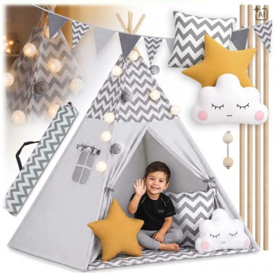 Nukido Dětský teepee stan se světly šedý – Zboží Dáma
