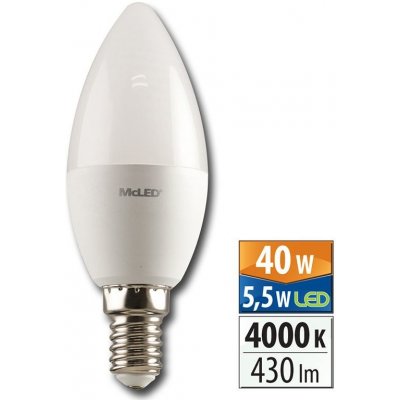 McLED LED žárovka 5,5W 430lm 4000K Denní bílá 200° E14