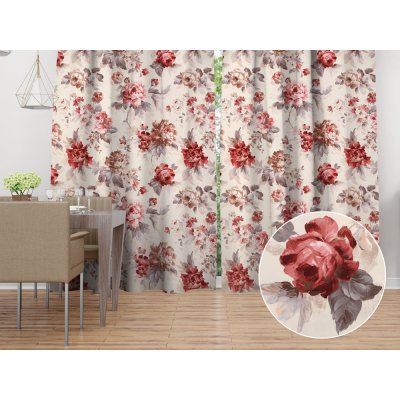 Biante Sametový závěs Tamara TMR-017 Červené pivoňky na pískovém 145x220 cm – Zboží Mobilmania