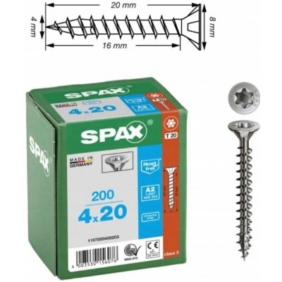 SPAX záp. hlava 4.0x 20 plný závit TX20, certifikovaný, nerez A2 (200 ks) – Hledejceny.cz