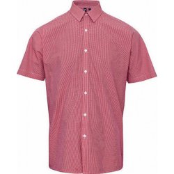 Premier Workwear pánská popelínová košile gingham s drobným kostkovaným vzorem PW221 červená bílá
