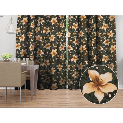 Biante Bavlněný závěs Sandra SA-736 Hnědooranžové květy vanilky na tmavě zeleném 150x190 cm – Zboží Dáma