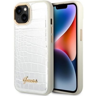 Pouzdro Guess iPhone 14 PLUS Croco Collection stříbrné – Zboží Mobilmania