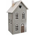 Anděl Přerov Dřevěný domek šedý s patinou na postavení s LED, 12 x 20 x 9,5 cm – Hledejceny.cz
