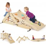 Costway Montessori polohovatelný Piklerové trojúhelník s lezecí deskou a houpačkou natural – Zboží Mobilmania