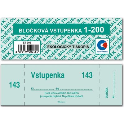 Baloušek tisk ET305 Bločkové vstupenky 1-200 – Zboží Mobilmania