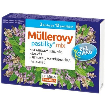 DR. MÜLLER Müllerovy pastilky mix bez cukru 3 druhy po 12 kusech – Hledejceny.cz