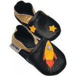 Ebooba Kožené capáčky s koženou podrážkou raketa Černá – Sleviste.cz