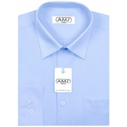 AMJ pánská jednobarevná košile JDP046, azurová dlouhý rukáv prodloužená délka