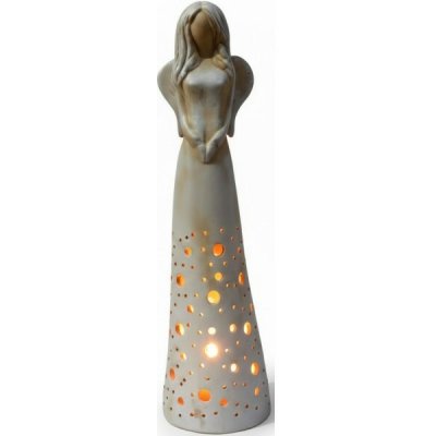 Keramikaportal.eu|Anděl na svíčku,mrazuvzdorný keramický se srdíčkem v ruce| Bílá patina|Výška 62cm – Zboží Dáma