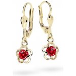 Danfil dětské náušnice kytičky C1945 ze žlutého zlata s kamínkem Ruby Dark zapínání klapka – Zboží Dáma