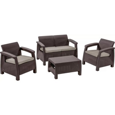 Keter Corfu set dvousedačka + dvě křesla + stůl hnědý – Hledejceny.cz