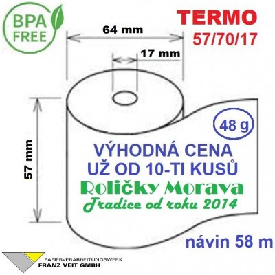 Termo kotouček 57/70/17 BPA 58m (57mm x 58m) Množství: 1 ks kotoučku – Zboží Živě