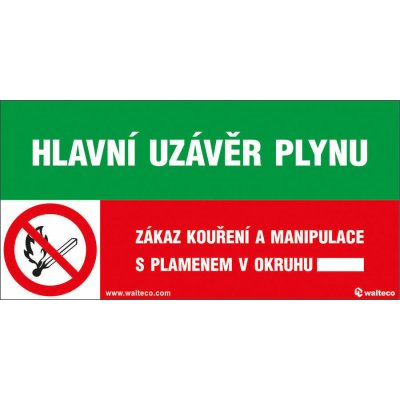 Walteco Hlavní uzávěr plynu/Zákaz kouření a manipulace s plamenem!, 150x80mm, samolepka Množství: 5 ks , 20007BP1 – Zboží Mobilmania