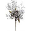 Vánoční dekorace MagicHome Větvička s růží, šedá, 26cm, 6 ks
