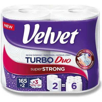 Velvet Turbo - papírové kuchyňské utěrky - 3vrstvé, 165 útržků, 2 role – Sleviste.cz