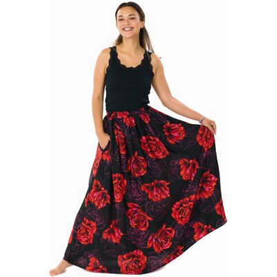 Himalife maxi sukně s kapsami Rosalie černá s červenou – Zboží Dáma