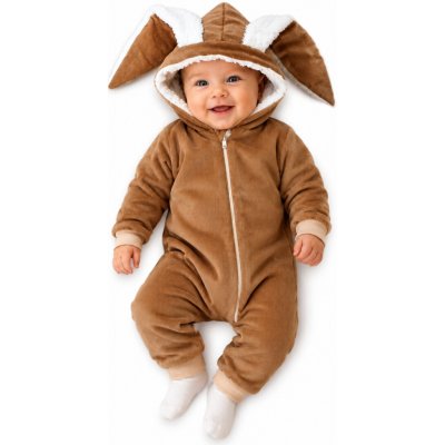 Baby Nellys Manšestrová kombinézka overálek s kožíškem Cute Bunny béžová – Sleviste.cz