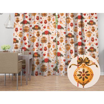 Biante bavlna závěs Sandra SA-810 Vánoční ozdoby na krémovém 150x220 cm – Hledejceny.cz