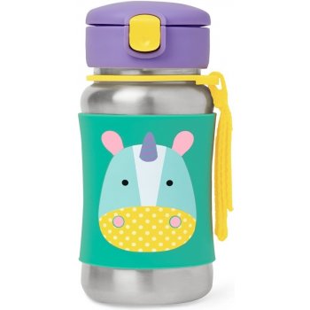 Skip Hop Zoo Straw Bottle nerezová láhev na vodu s brčkem Unicorn 350 ml