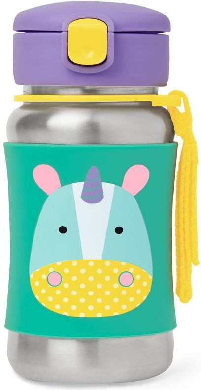 Skip Hop Zoo Straw Bottle nerezová láhev na vodu s brčkem Unicorn 350 ml