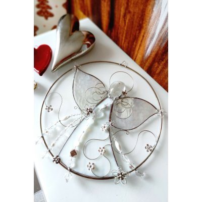 Andělská vitráž Tiffany v kruhu - Posel světla 25cm – Zboží Dáma