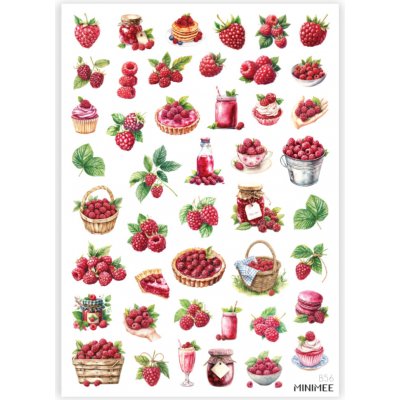 MINIMEE Papírové samolepky v aršíku A5 Maliny – Zboží Mobilmania